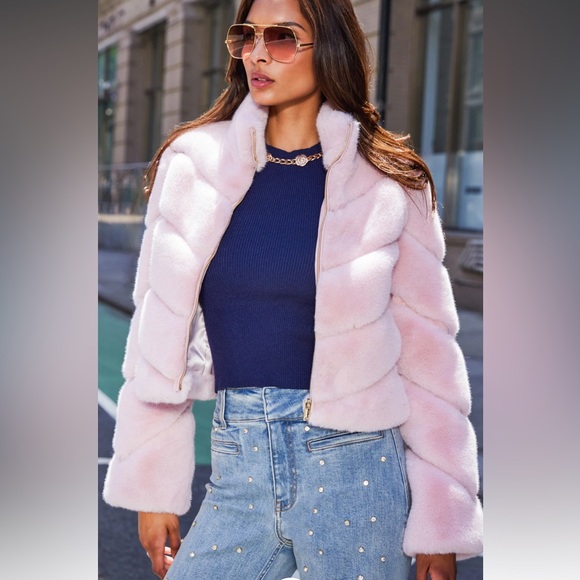 NEW Generation Love Brianna Faux Fur Jacket Ballet Slipper Pink Size Medium - Picture 3 of 11